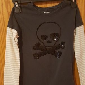 Sequin skull and crossbones tee.